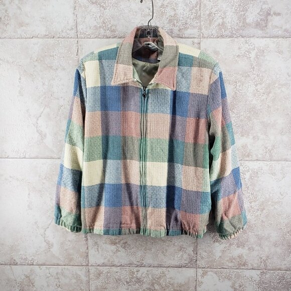 Alfred Dunner Checked Full Zip Petite Tweed Shirt Jacket Shacket Womens Size 16P - Picture 1 of 7